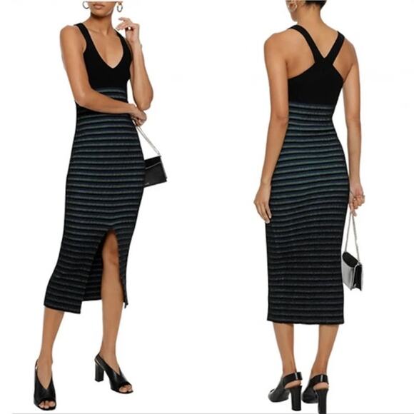 Opening Ceremony Stretch stripe front split knit Midi dress - Picture 1 of 9